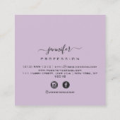 紫色のラベンダーメイクアップモノグラム名ソーシャルロゴ スクエア名刺 (裏面)