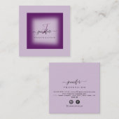 紫色のラベンダーメイクアップモノグラム名ソーシャルロゴ スクエア名刺 (正面/裏面)