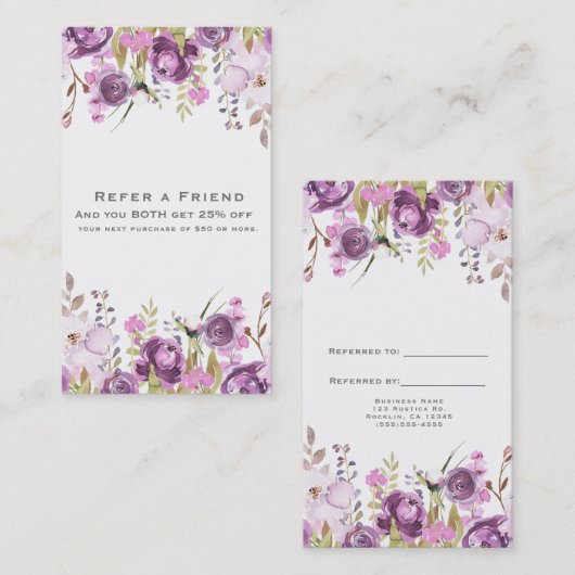 紫色のラベンダー薄紫フローラシックは友人を参照 紹介カード (正面/裏面)