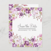 紫色のラベンダー薄紫フローラ結婚式の日付を保存 案内ポストカード (正面/裏面)