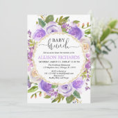 紫色のラベンダー金ゴールドフローラ女の子ベビーブランチ 招待状 (スタンド正面)