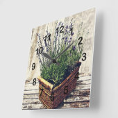 紫色のラベンダー スクエア壁時計 (傾斜)