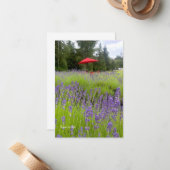 紫色のラベンダー、赤い傘 ノートカード (正面/裏面インサイチュ)
