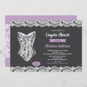 紫色のランジェリーのシャワーの招待の黒板のレース 招待状 (正面/裏面)