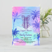 紫色のランジェリーのシャワー。 熱帯ブライダルパーティ 招待状 (スタンド正面)