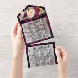 紫色のリボンとライト付きワイルドフラワー結婚ズ オールインワン招待状