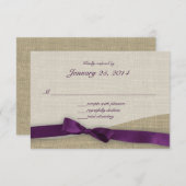 紫色のリボンとBurlap応答 出欠カード (正面/裏面)