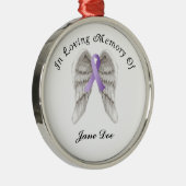 紫色のリボンのすべてのメモリ内のがん メタルオーナメント (右)