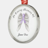 紫色のリボンのすべてのメモリ内のがん メタルオーナメント (左)