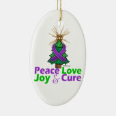 紫色のリボンのクリスマスの平和愛、喜び及び治療 セラミックオーナメント (右)