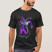 紫色のリボンアルツハイマーを保持するハミングバード Tシャツ (正面)