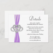 紫色のリボンインフィニティ結婚ハート詳細 エンクロージャーカード (正面/裏面)
