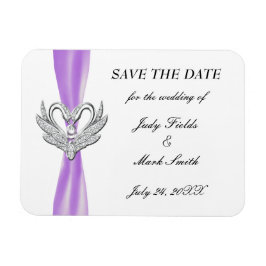 紫色のリボンシルバースワン日付磁石を保存 マグネット