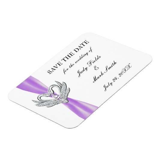 紫色のリボンシルバースワン日付磁石を保存 マグネット (左側)