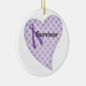 紫色のリボン及びハートの生存者のorament セラミックオーナメント (右)