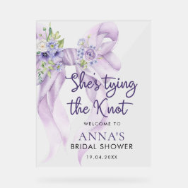 紫色のリボン結び目ブライダルシャワー アクリルサイン