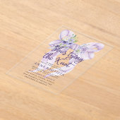 紫色のリボン結び目ブライダルシャワー アクリル招待状 (レイダウン)