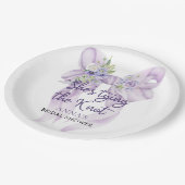 紫色のリボン結び目ブライダルシャワー ペーパープレート (アングル)