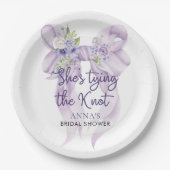 紫色のリボン結び目ブライダルシャワー ペーパープレート (正面)