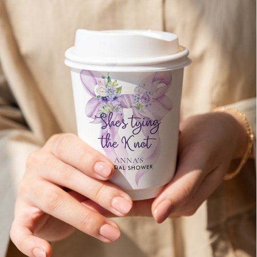 紫色のリボン結び目ブライダルシャワー 紙コップ