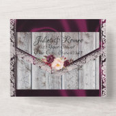 紫色のリボン、レースとライトを持つワイルドフラワー オールインワン招待状 (裏面)