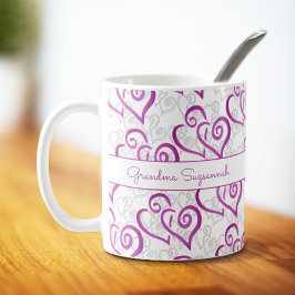 紫色のリンクされたハートアートワークカスタムのマグカップ コーヒーマグカップ