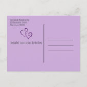 紫色のリンクハートFOREVER日付を保存 案内ポストカード (裏面)