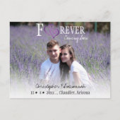 紫色のリンクハートFOREVER日付を保存 案内ポストカード (正面)