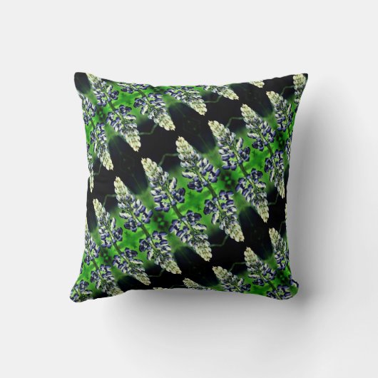 紫色のルピネ花の抽象芸術模様 クッション (裏面)