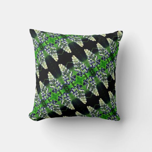紫色のルピネ花の抽象芸術模様 クッション (正面)