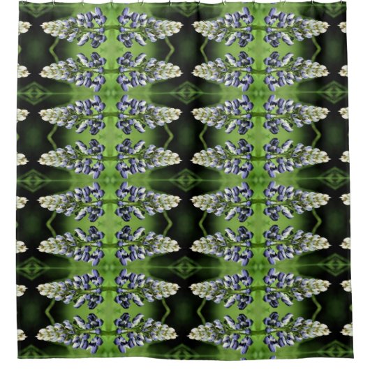 紫色のルピネ花の抽象芸術模様 シャワーカーテン (正面)