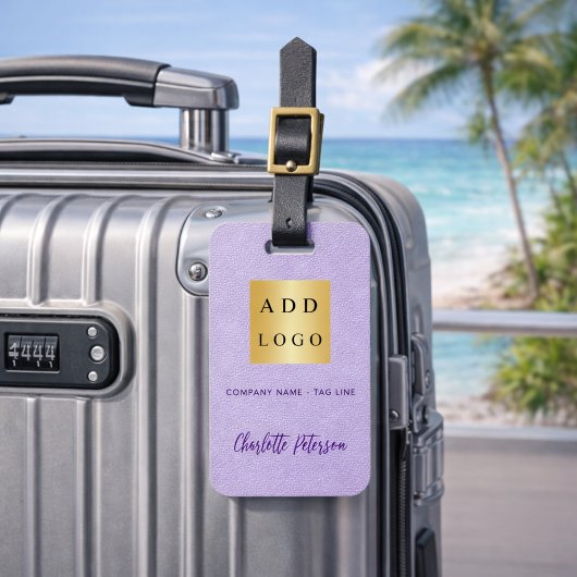 紫色のレザーのビジネス会社のロゴ名 ラゲッジタグ