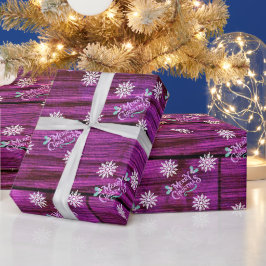 紫色のレンガ模様のクリスマス包装紙 スノーフレーク ラッピングペーパー