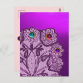 紫色のレースの花とカラフル宝石 ポストカード (正面/裏面)