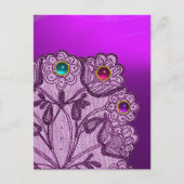 紫色のレースの花とカラフル宝石 ポストカード (正面)