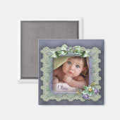 紫色のレース写真フレームベビーガール誕生磁石 マグネット (正面/裏面)