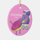 紫色のローラースケートのスポーツのクリスマスのオーナメント セラミックオーナメント (右)