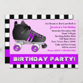 紫色のローラースケートの誕生会 招待状 (正面/裏面)