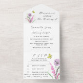 紫色のワイルドフラワーの水色のフローラ結婚の オールインワン招待状 (内側)