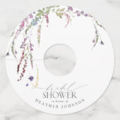 紫色のワイルドフラワーウォーターのカラーフローラブライダルシャワー ワイングラスタグ (正面)