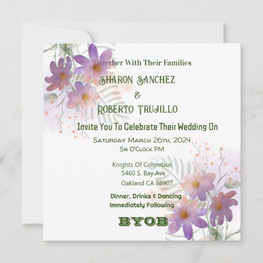 紫色のワイルドフラワーカード 招待状 (正面)
