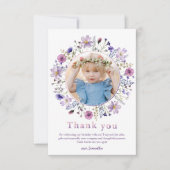 紫色のワイルドフラワーガールありがとうフォトカード サンキューカード (正面)