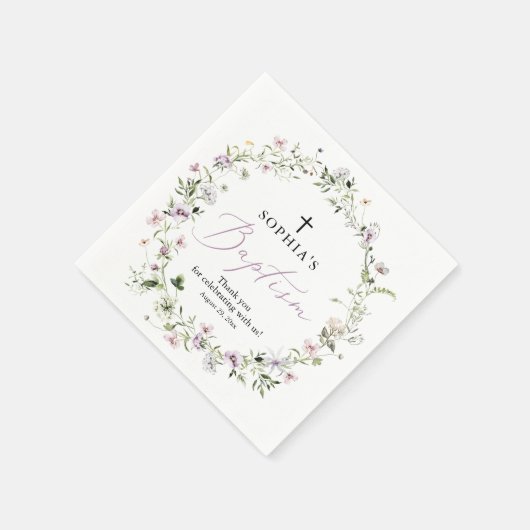 紫色のワイルドフラワーガールバプティスペーパーナプキン スタンダードカクテルナプキン (角)