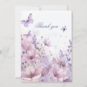 紫色のワイルドフラワーバタフライガールの誕生日 サンキューカード (正面)