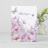 紫色のワイルドフラワーバタフライガールの誕生日 サンキューカード (スタンド正面)