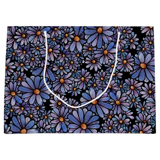 紫色のワイルドフラワーパターン ラージペーパーバッグ (正面)