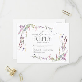 紫色のワイルドフラワーフローラ水彩結婚式RSVP インビテーションポストカード