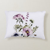 紫色のワイルドフラワーブーケ水彩フローラ アクセントクッション (裏面)