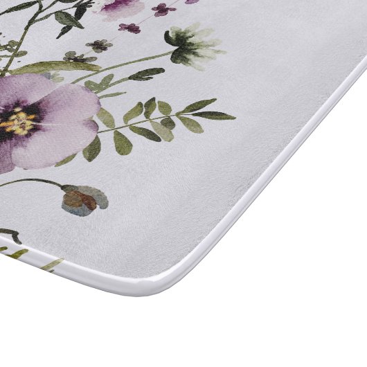 紫色のワイルドフラワーブーケ水彩フローラ カッティングボード (角)