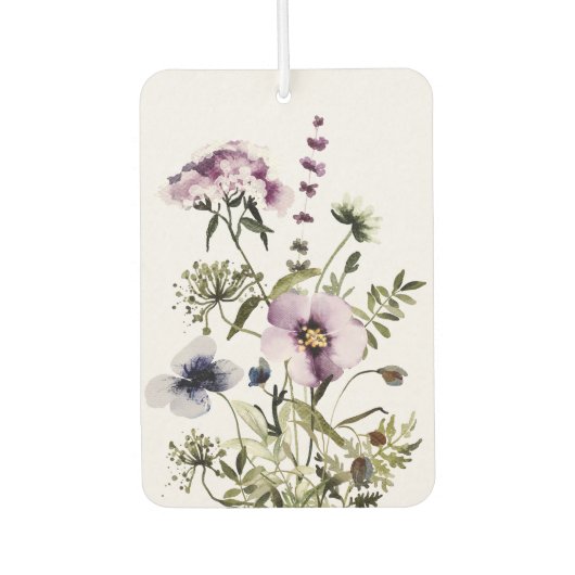 紫色のワイルドフラワーブーケ水彩フローラ カーエアーフレッシュナー (正面)